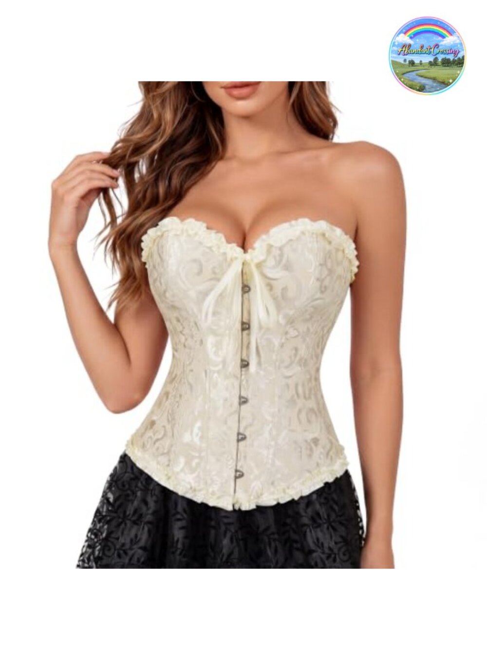 Victorian Overbust Corset Top Brocade Lace-Up Renaissance Bustier